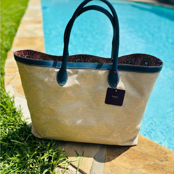 Asprey Cream and Blue Tote Bag - Picture 5 of 11